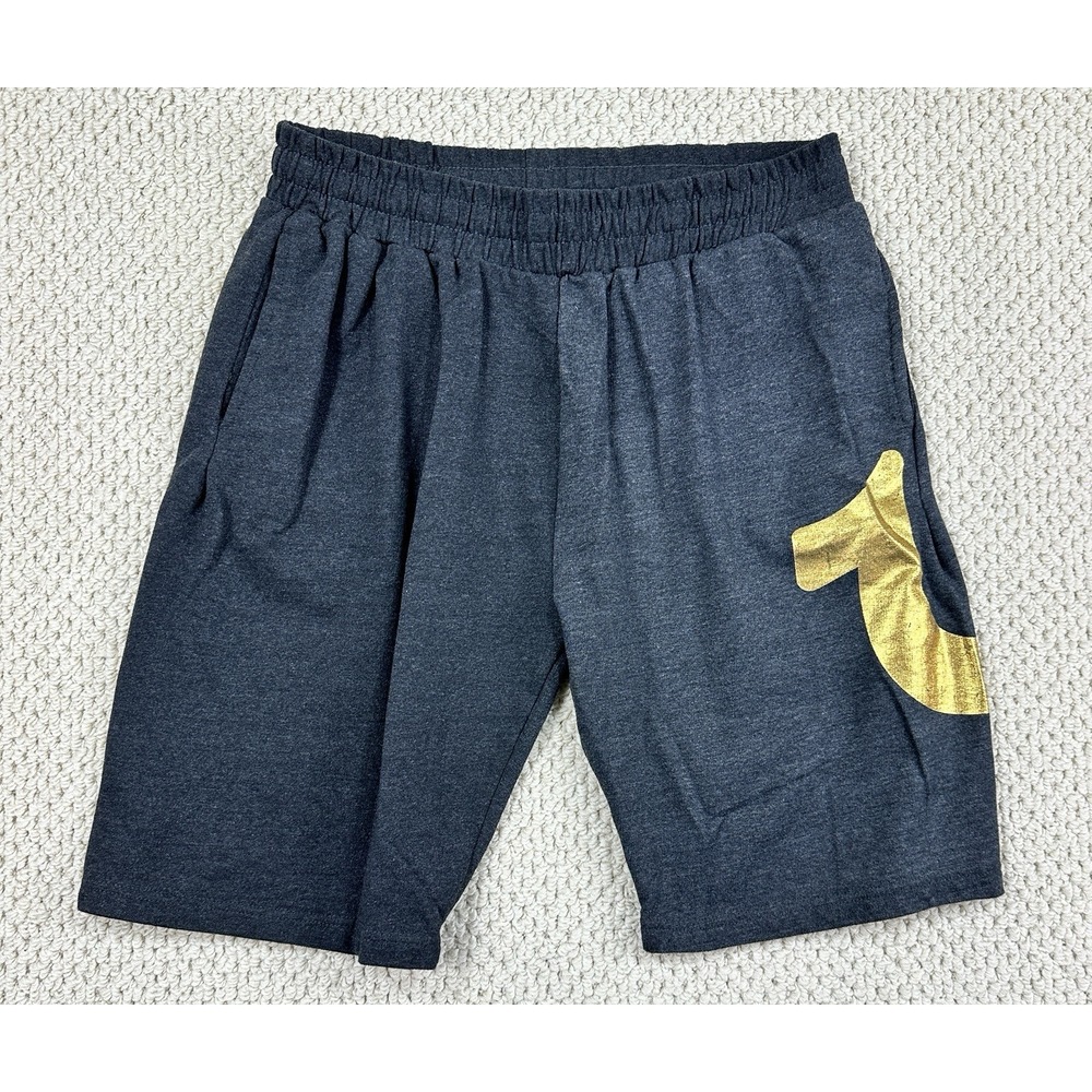 True Religion Shorts Mens L Charcoal Gray Loungewear Sweat Gold Logo Pockets